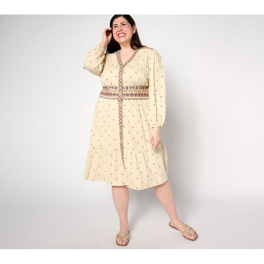 Denim & Co. Women's Dress Sz L Canyon Retreat Button Front Midi Brown A636401